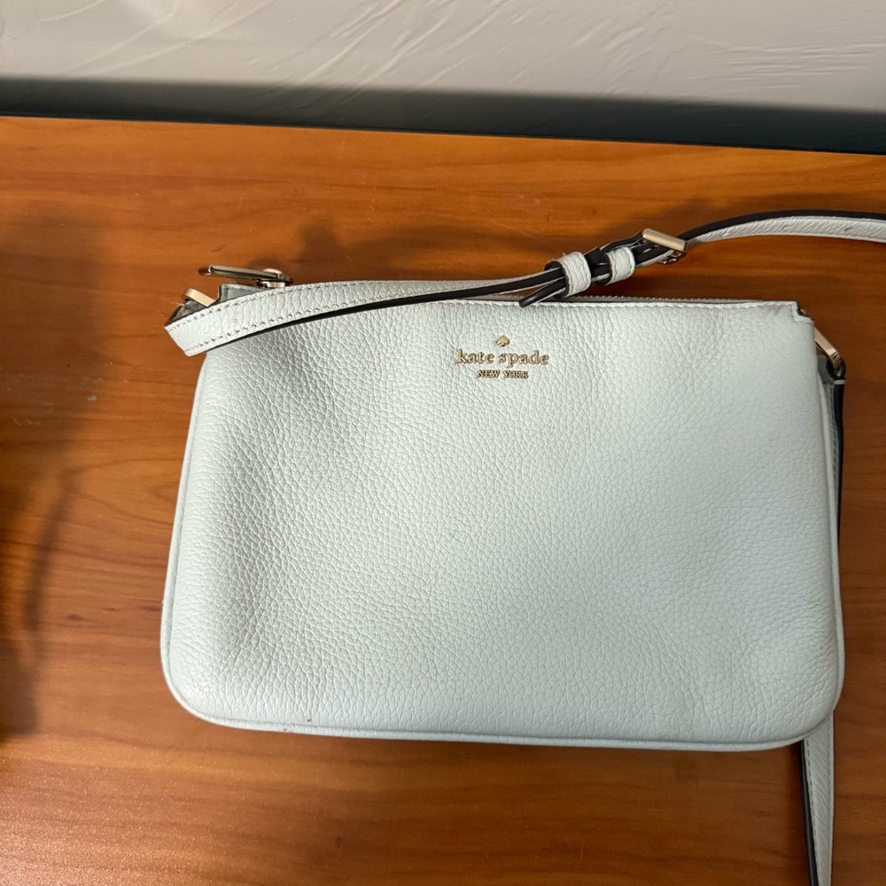 Kate Spade New York Crossbody Bag Purse Small Powder Blue Leather Triple Gusset - Picture 6 of 10